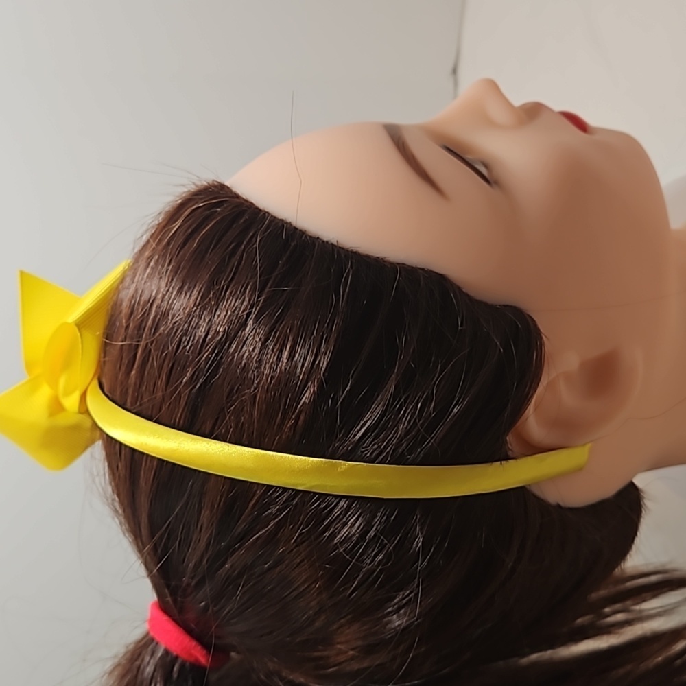 Hand Crafted yellow bow hairband hand  crochet flower faux pearls beads floral - Picture 9 of 17